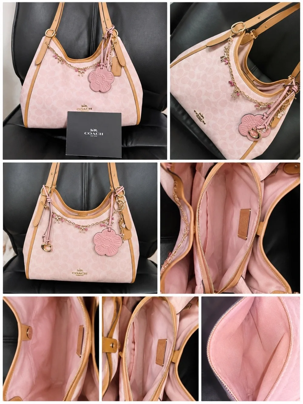 Coach Powder Pink Erin Floral Charm Shoulder Bag with Tan Trim - Picture 1 of 1
